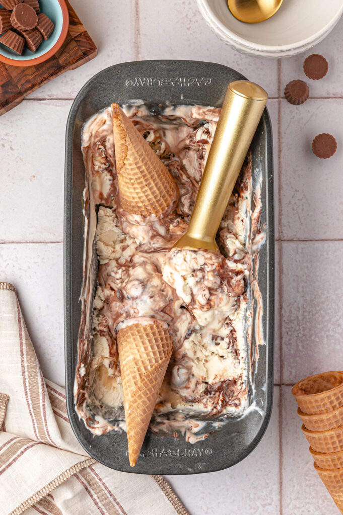 Peanut Butter Cup Ice Cream with cones