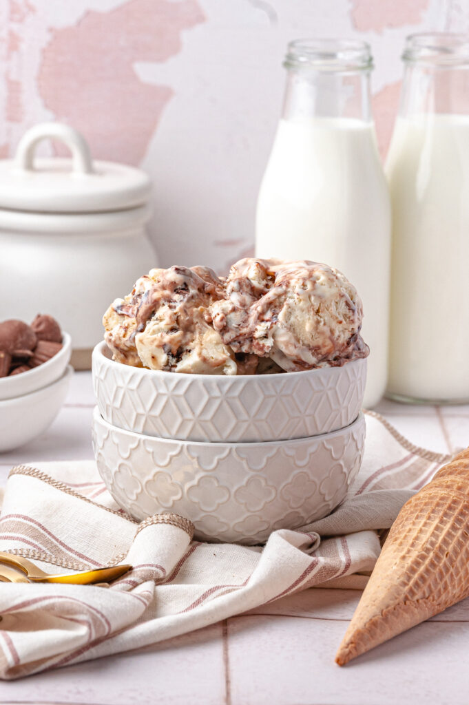 Peanut Butter Cup Ice Cream in white bowls