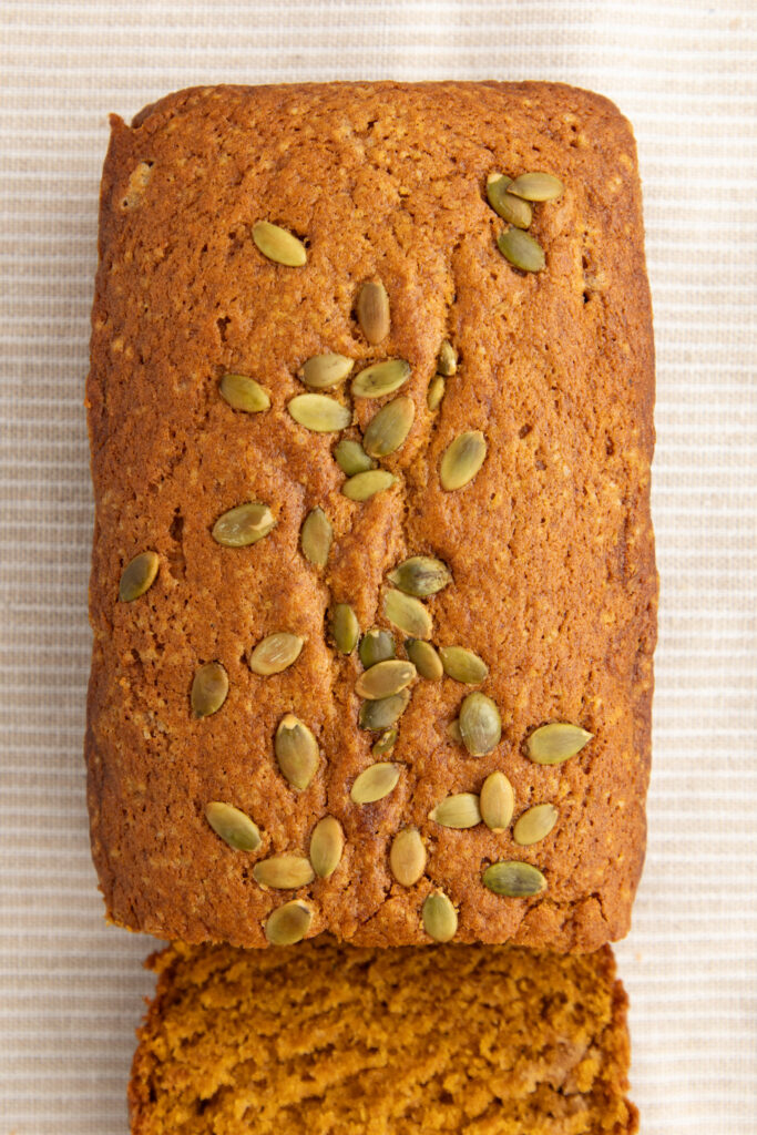 pumpkin bread loaf with pumpkin seeds
