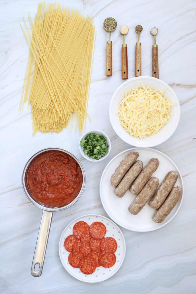 ingredient shot spaghetti pizza