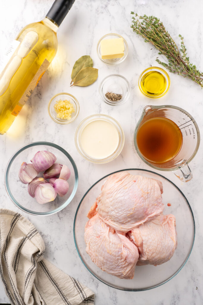 ingredients for a coq au vin blanc