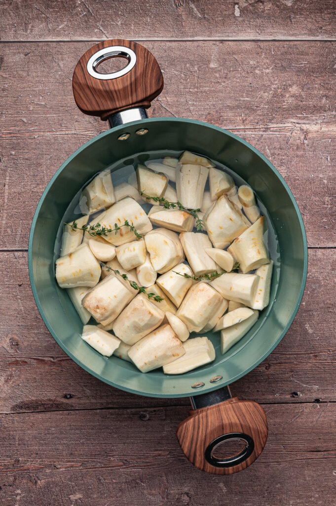 chunked parsnips in a pot