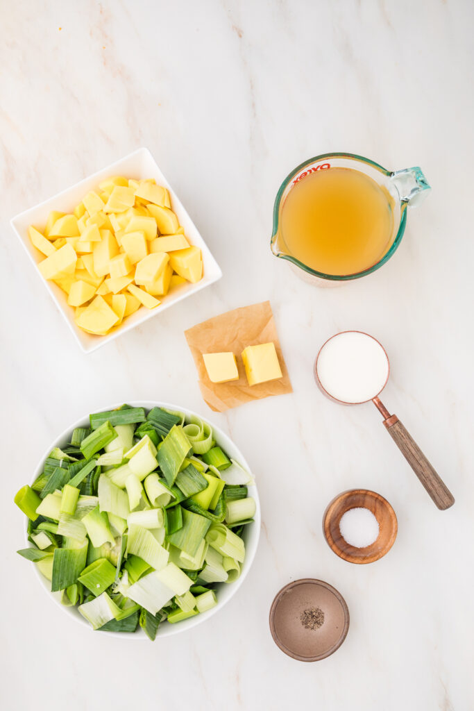 A creamy bowl of slow cooker potato and leek soup