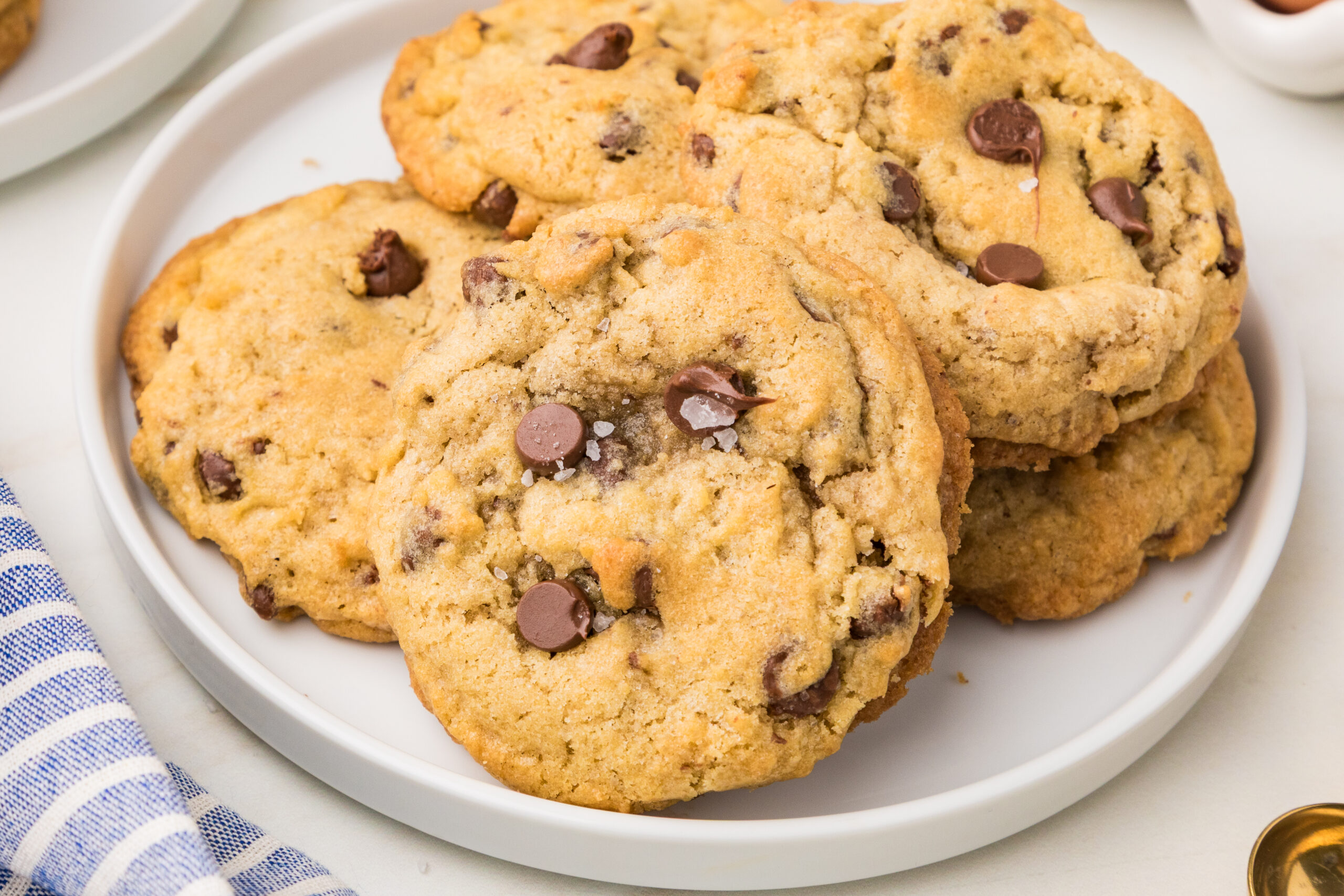 Soft and chewy chocolate chip cookies with golden edges and melty chocolate chips