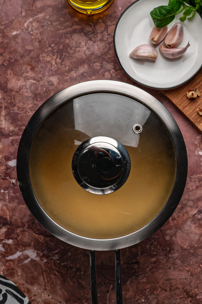 chicken broth in a pot