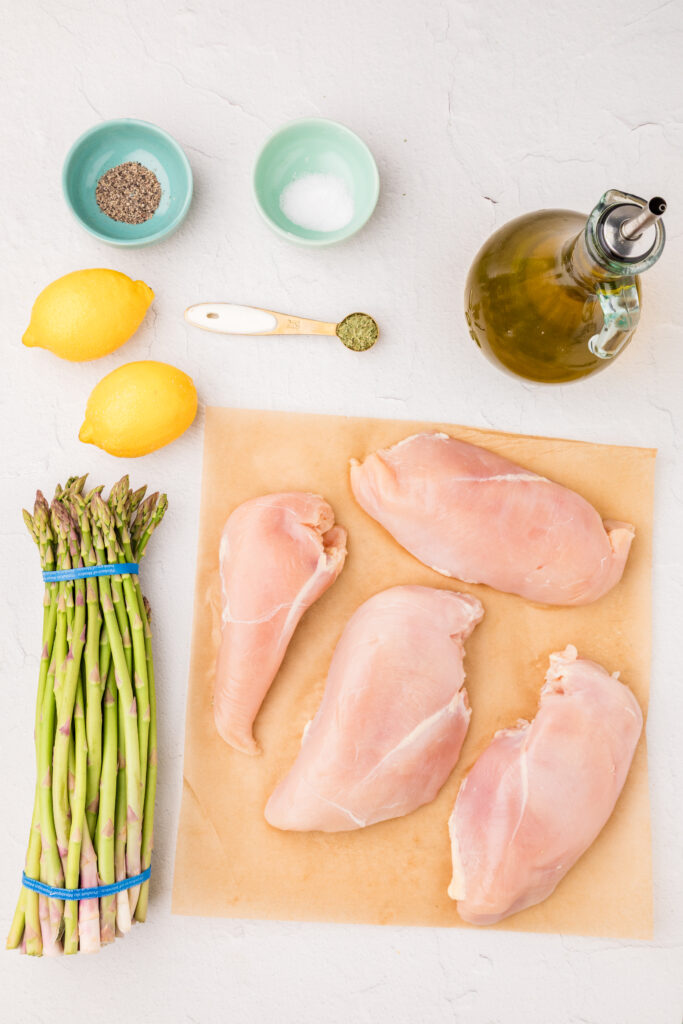ingredients for a sheet-pan chicken with asparagus